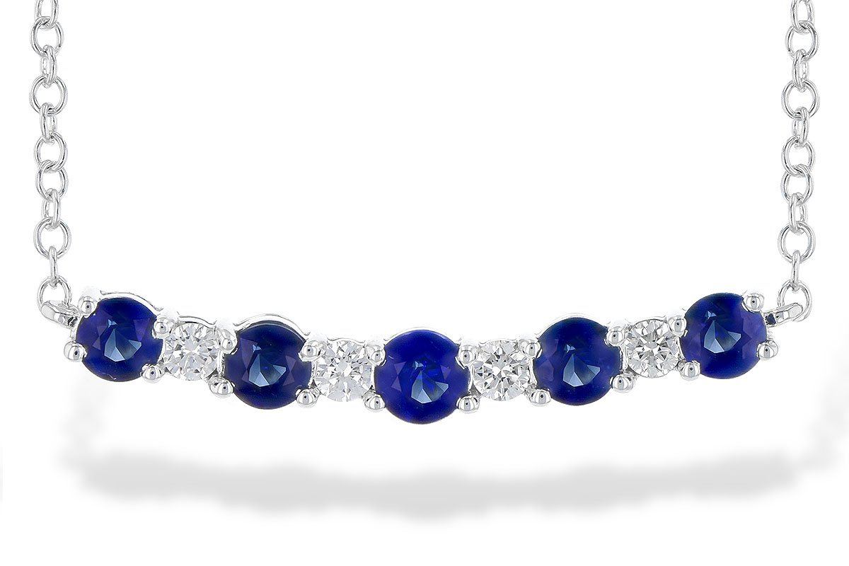 14K White Gold Sapphire and Diamond Curved Bar Necklace