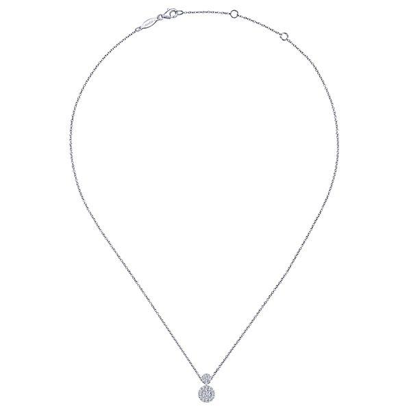 NECKLACES - 14K White Gold Stacked Double Circle Pave Diamond Cluster Necklace