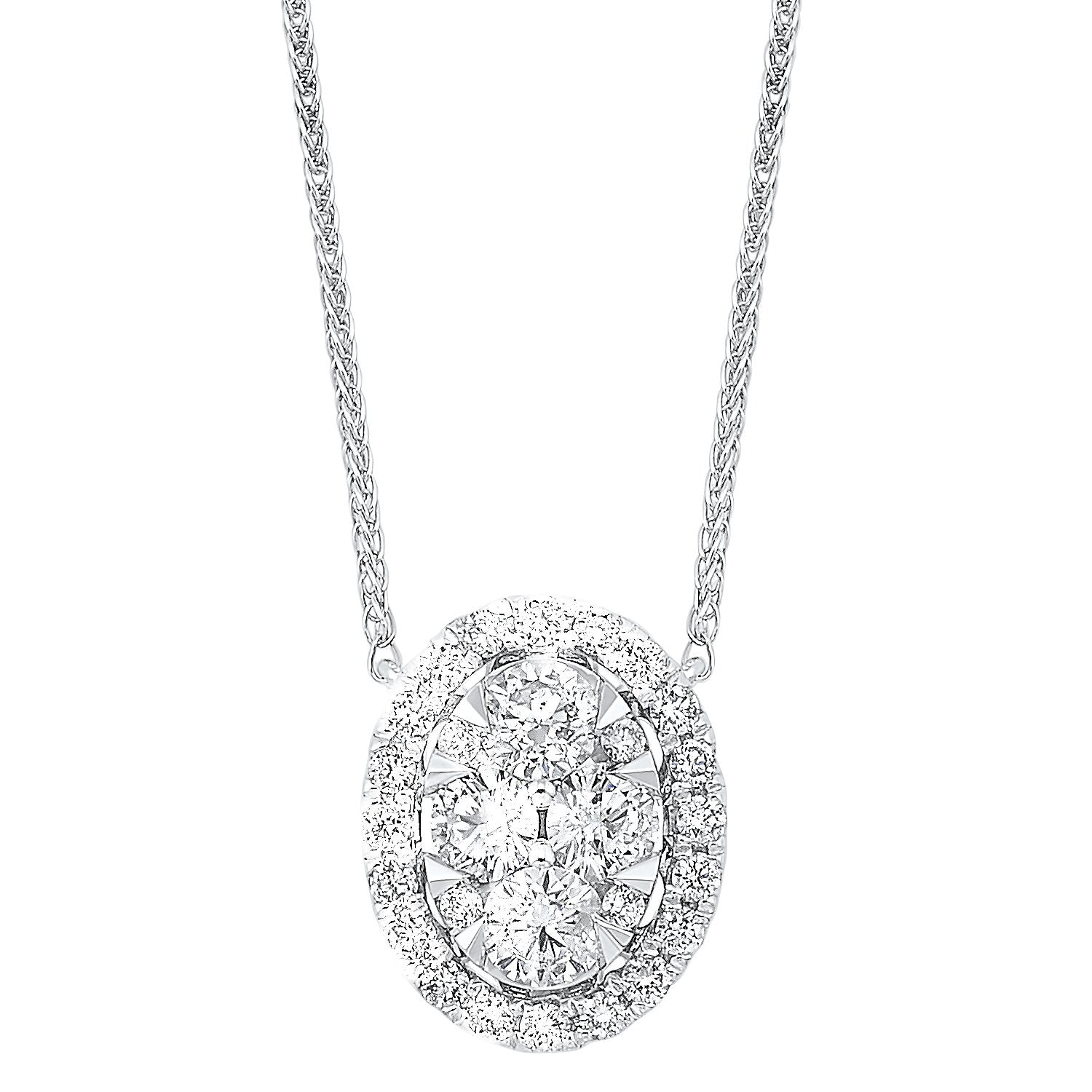 Round Cut Diamond V-Shape Cluster Pendant Necklace in White Gold