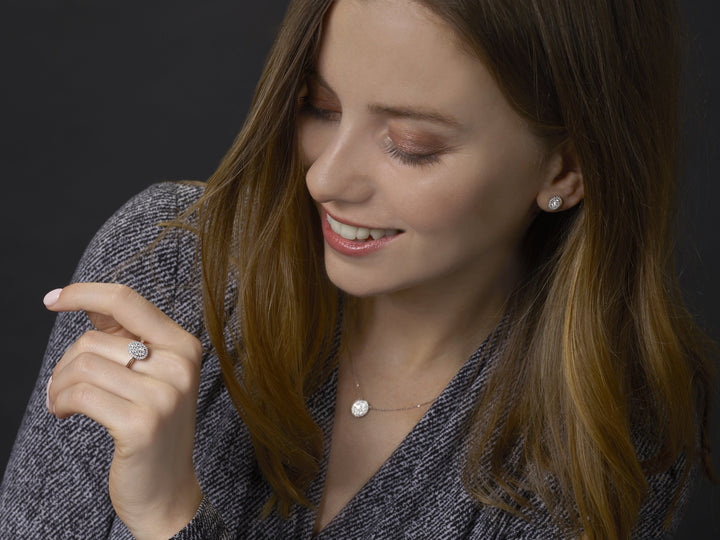 NECKLACES - 14K White Gold Starbright 1/2cttw Diamond Oval Halo Cluster Necklace