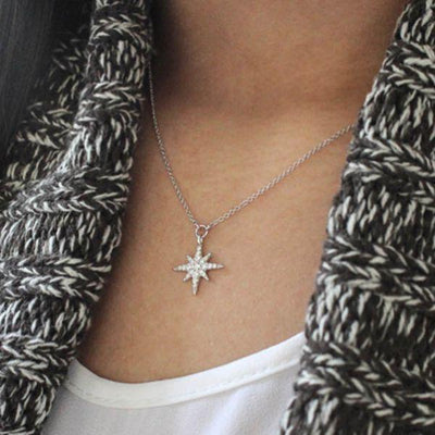 14K White Gold Starburst Diamond Fashion Necklace