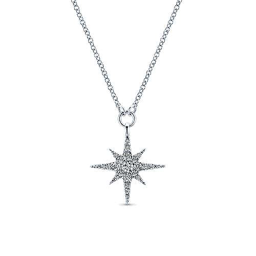 14K White Gold Starburst Diamond Fashion Necklace