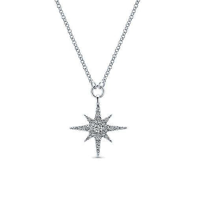 14K White Gold Starburst Diamond Fashion Necklace