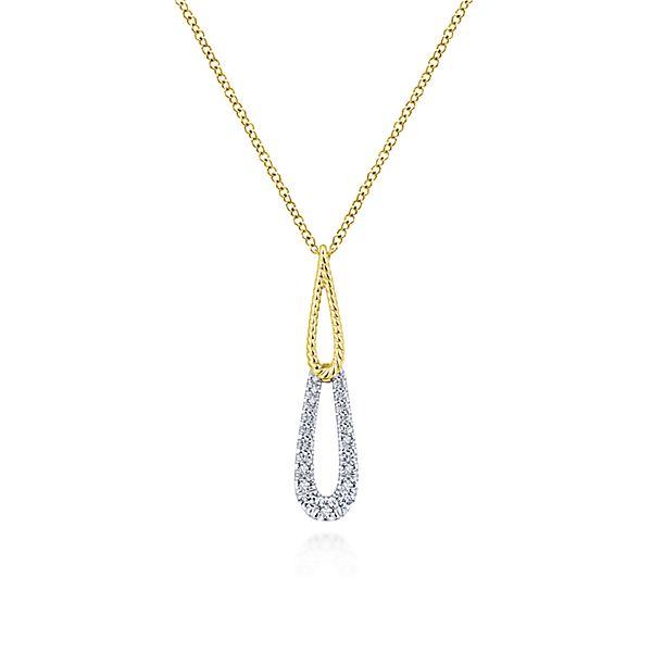 NECKLACES - 14K Yellow And White Gold Double Teardrop Diamond Necklace