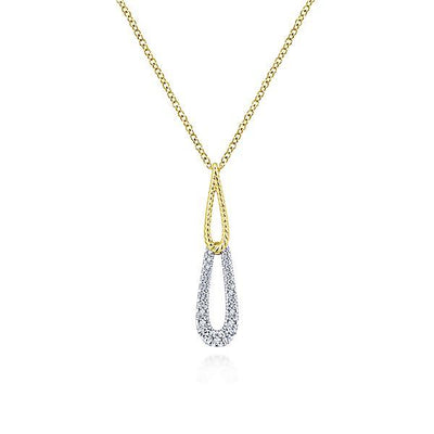 NECKLACES - 14K Yellow And White Gold Double Teardrop Diamond Necklace