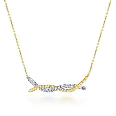 NECKLACES - 14K Yellow And White Gold Entwined Double Bar Diamond Necklace