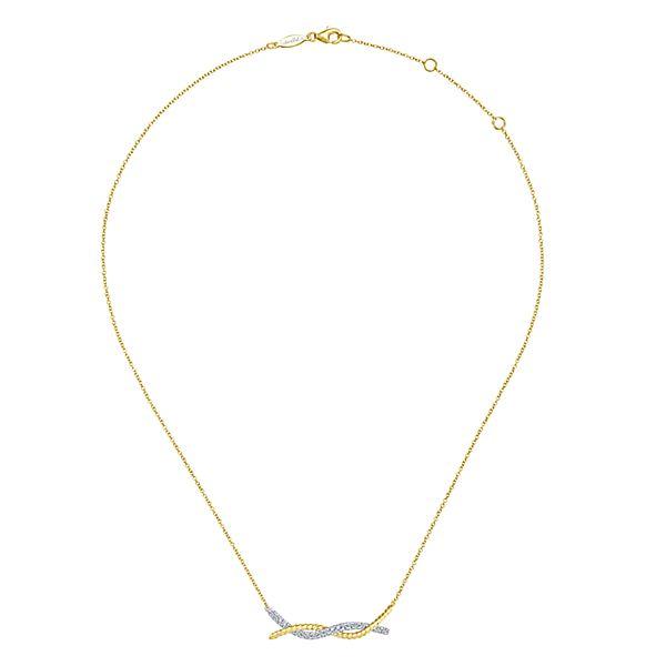 NECKLACES - 14K Yellow And White Gold Entwined Double Bar Diamond Necklace