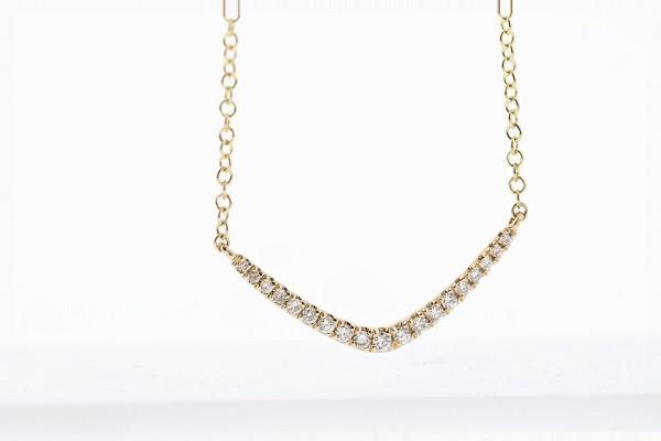 NECKLACES - 14K Yellow Gold .15cttw Round Diamond Curve Bar Necklace