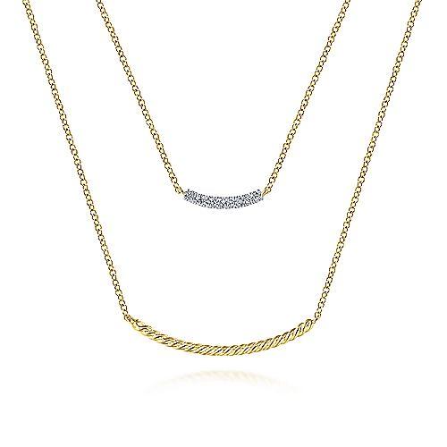 Layered Twisted Gold Double Bar Necklace 14K Yellow Gold