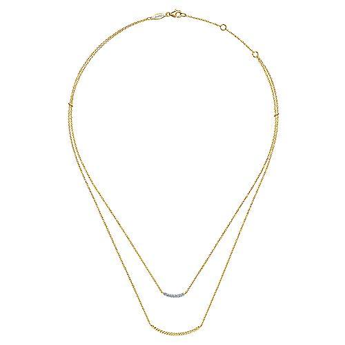 Layered Twisted Gold Double Bar Necklace 14K Yellow Gold