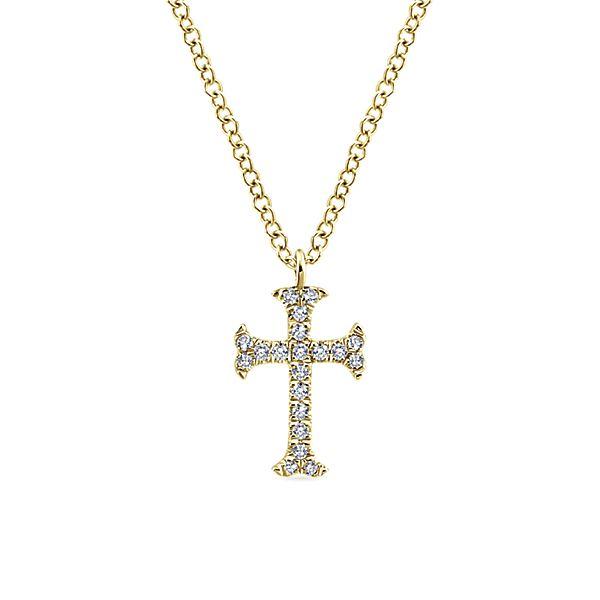 NECKLACES - 14K Yellow Gold Petite Flared Diamond Cross Necklace