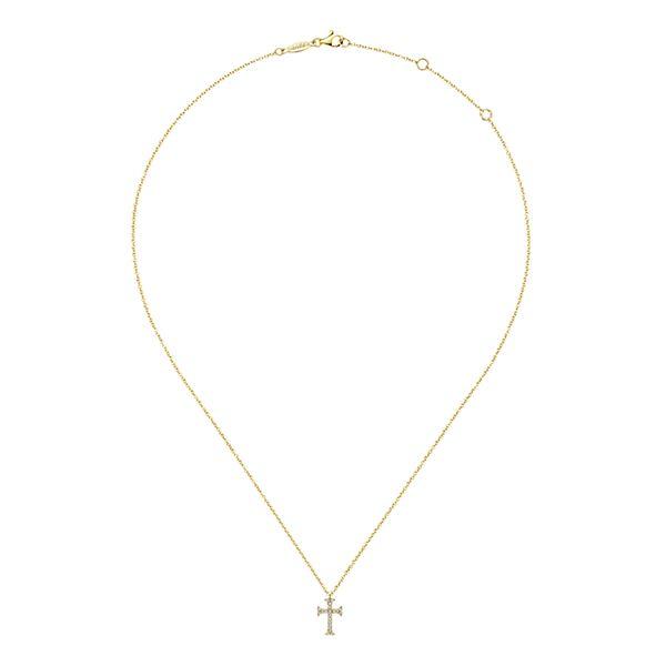 NECKLACES - 14K Yellow Gold Petite Flared Diamond Cross Necklace