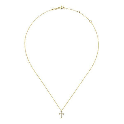 NECKLACES - 14K Yellow Gold Petite Flared Diamond Cross Necklace
