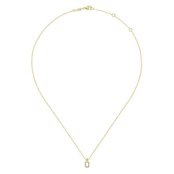 Rectangular Open Halo Diamond Necklace 14K Yellow Gold