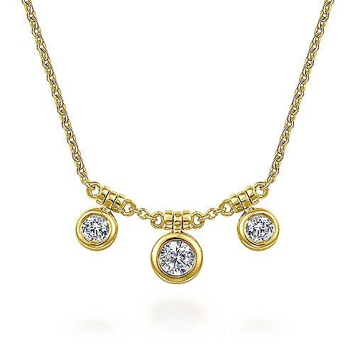 Triple Diamond Bezel Adjustable Necklace 14K Yellow Gold