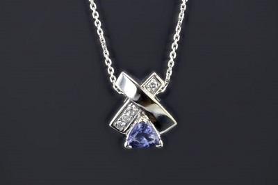 NECKLACES - Estate 14K White Gold  X Style Diamond & Tanzanite Pendant Necklace