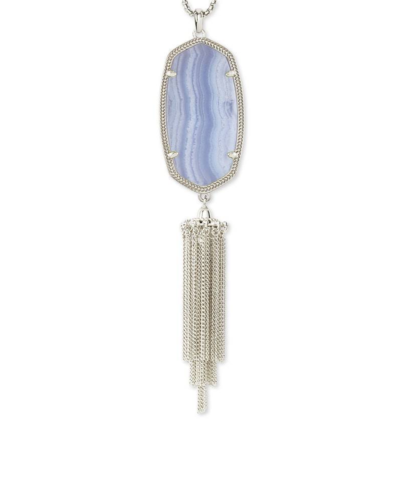 NECKLACES - Kendra Scott Rayne Silver Large Long Pendant Necklace In Blue Lace Agate