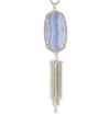 NECKLACES - Kendra Scott Rayne Silver Large Long Pendant Necklace In Blue Lace Agate