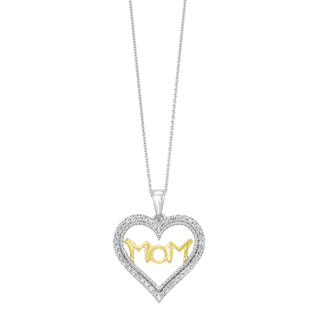 NECKLACES - Sterling Silver & 10K Yellow Gold Diamond Mom Pendant