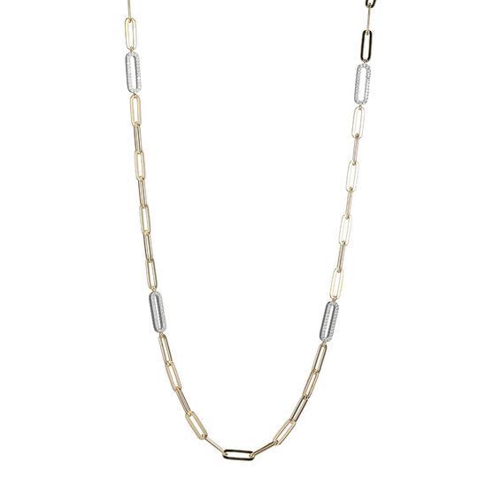 NECKLACES - Sterling Silver 24" Station Necklace Made With Paperclip Chain & 4 Double Sided CZ Links