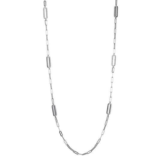 NECKLACES - Sterling Silver 36" Station Necklace Made With Paperclip Chain & 8 Pieces Doubleside CZ Links