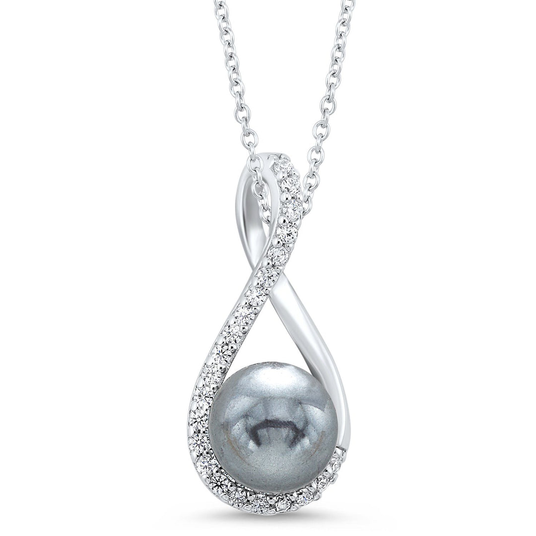 NECKLACES - Sterling Silver And Gray Freshwater Pearl Infinity Necklace With CZ Accents