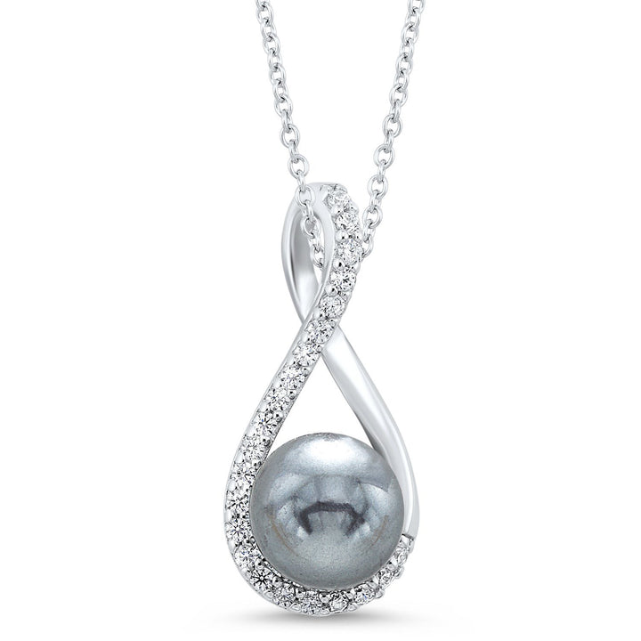 NECKLACES - Sterling Silver And Gray Freshwater Pearl Infinity Necklace With CZ Accents