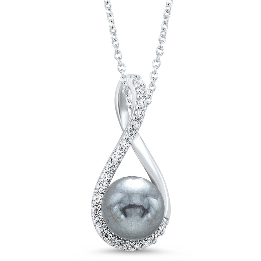 NECKLACES - Sterling Silver And Gray Freshwater Pearl Infinity Necklace With CZ Accents