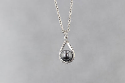 NECKLACES - Sterling Silver And Gray Freshwater Pearl Infinity Necklace With CZ Accents
