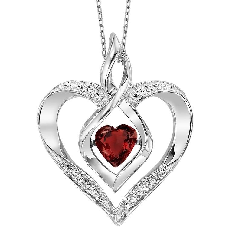 NECKLACES - Sterling Silver Created Garnet And Diamond Heart Shaped Necklace