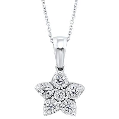 NECKLACES - Sterling Silver Floral Star Necklace With Diamond Accents