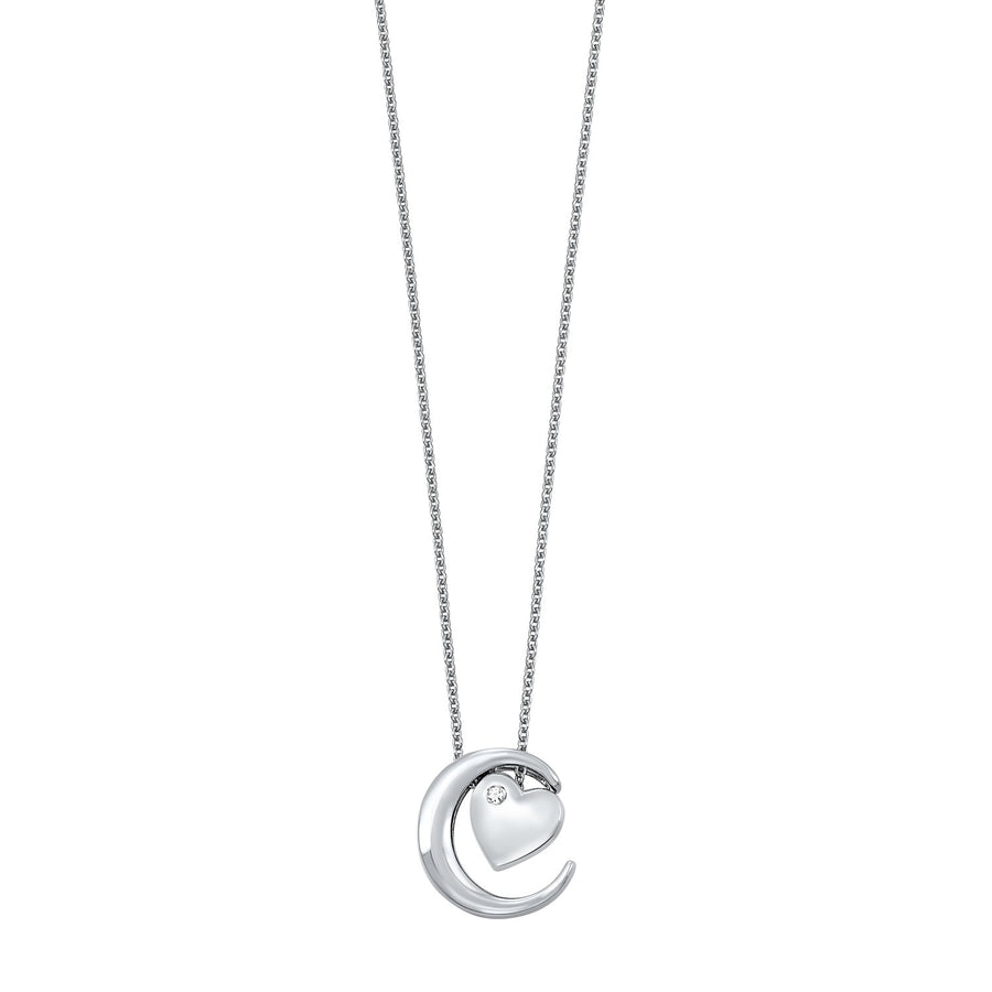 NECKLACES - Sterling Silver Heart & Half Moon Pendant Necklace