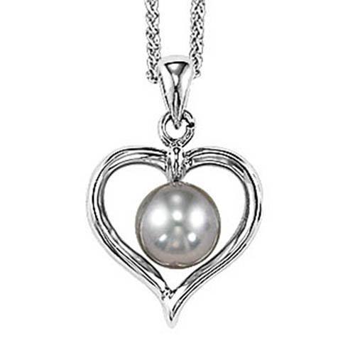 NECKLACES - Sterling Silver Heart Shaped Pearl Pendant
