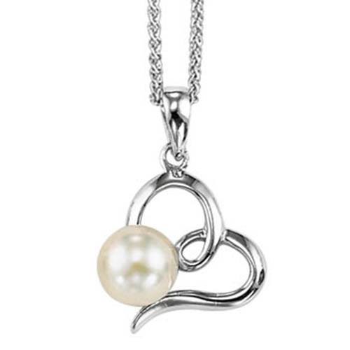 NECKLACES - Sterling Silver Heart With Pearl Pendant