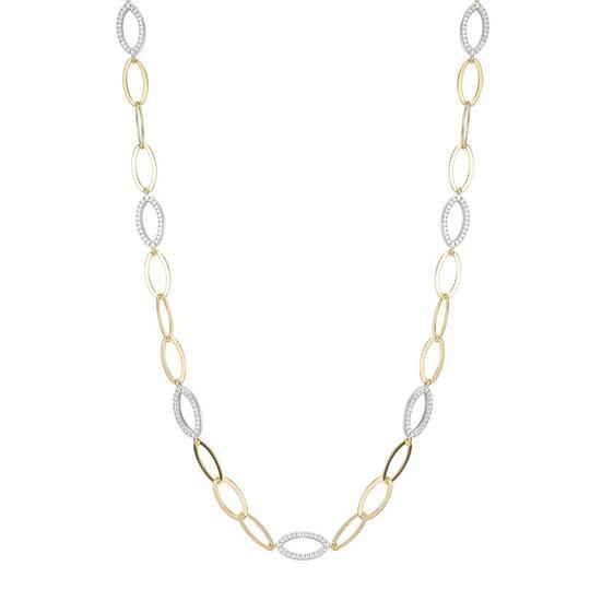 NECKLACES - Sterling Silver Two-tone 17" Necklace Made With Marquise Chain & 7 Double Sided CZ Link Stations