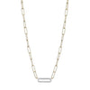 NECKLACES - Sterling Silver Two-tone Necklace Made With Diamond Cut Paperclip Chain & CZ Link In Center