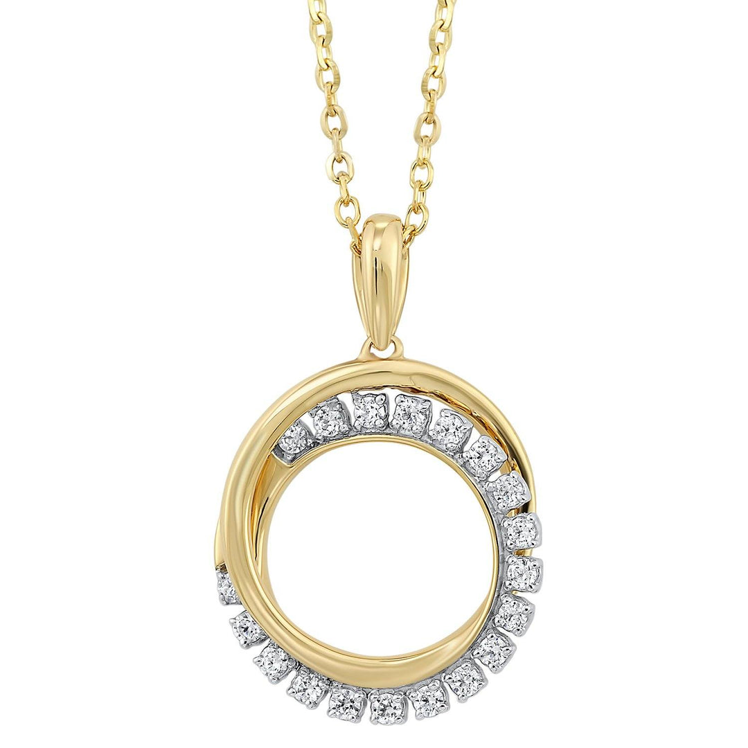 2-Tone Circle Pendant Diamond Necklace 1/10 Cttw 10K Gold