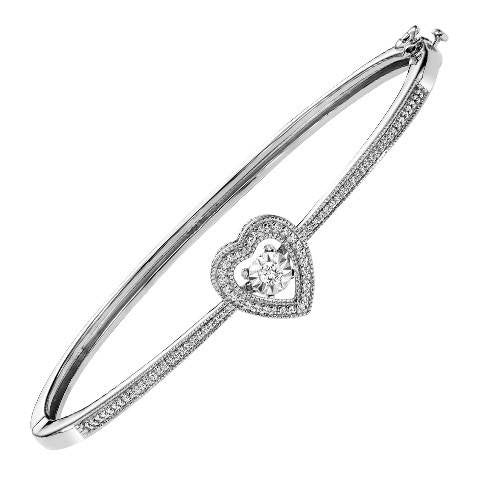 RHYTHM OF LOVE - Sterling Silver 1/4cttw Diamond Heart Shaped Halo Rhythm Of Love Bangle Bracelet