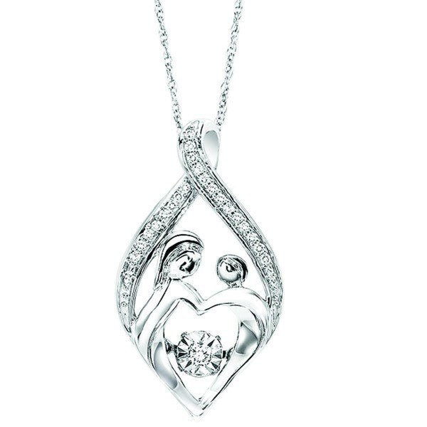 RHYTHM OF LOVE - Sterling Silver Mother And Child Diamond Halo Rhythm Of Love Necklace