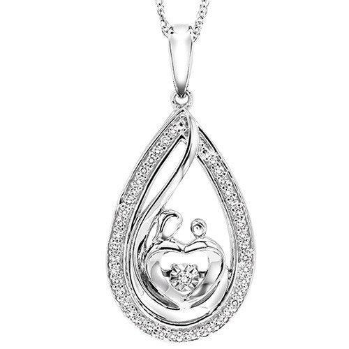 Sterling Silver Created Aquamarine and Diamond Heart Shaped Necklace