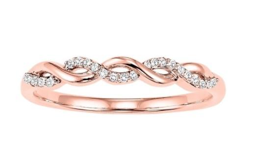 RINGS - 10K Rose Gold 1/10cttw Diamond Crossover Stackable Ring