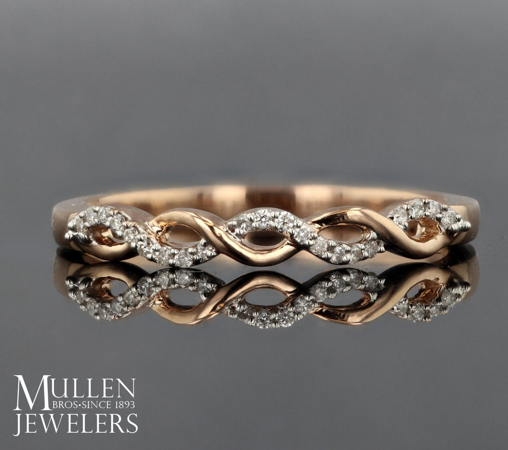 RINGS - 10K Rose Gold 1/10cttw Diamond Crossover Stackable Ring
