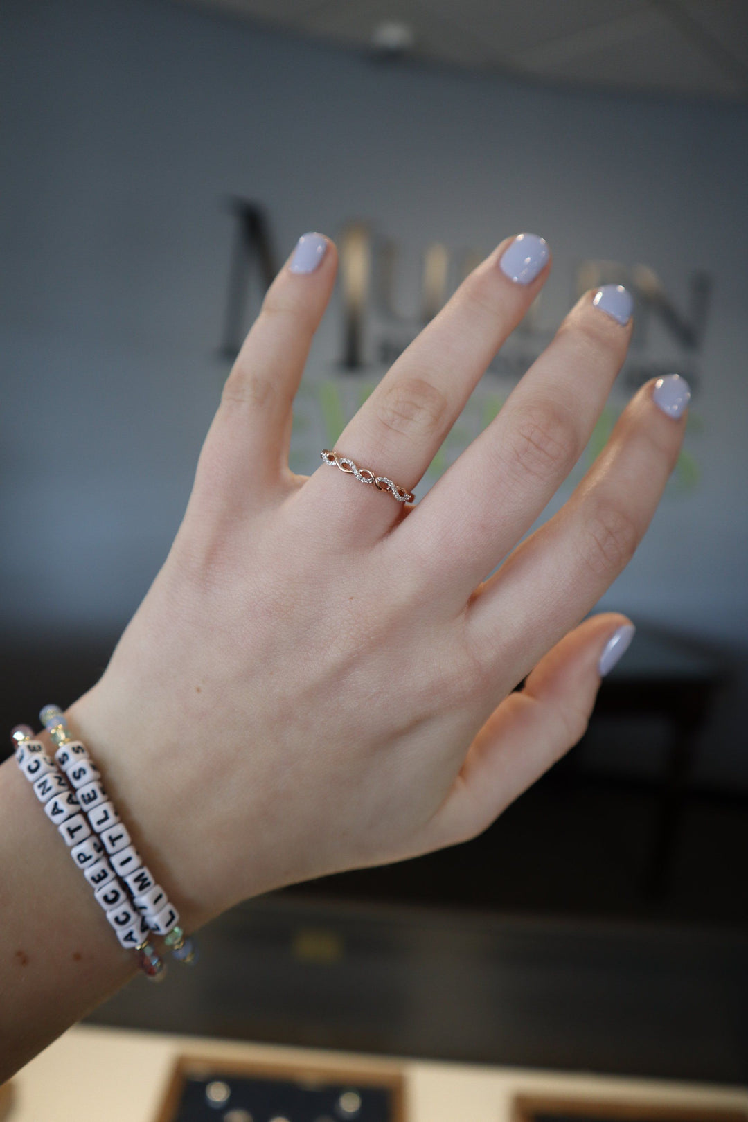RINGS - 10K Rose Gold 1/10cttw Diamond Crossover Stackable Ring