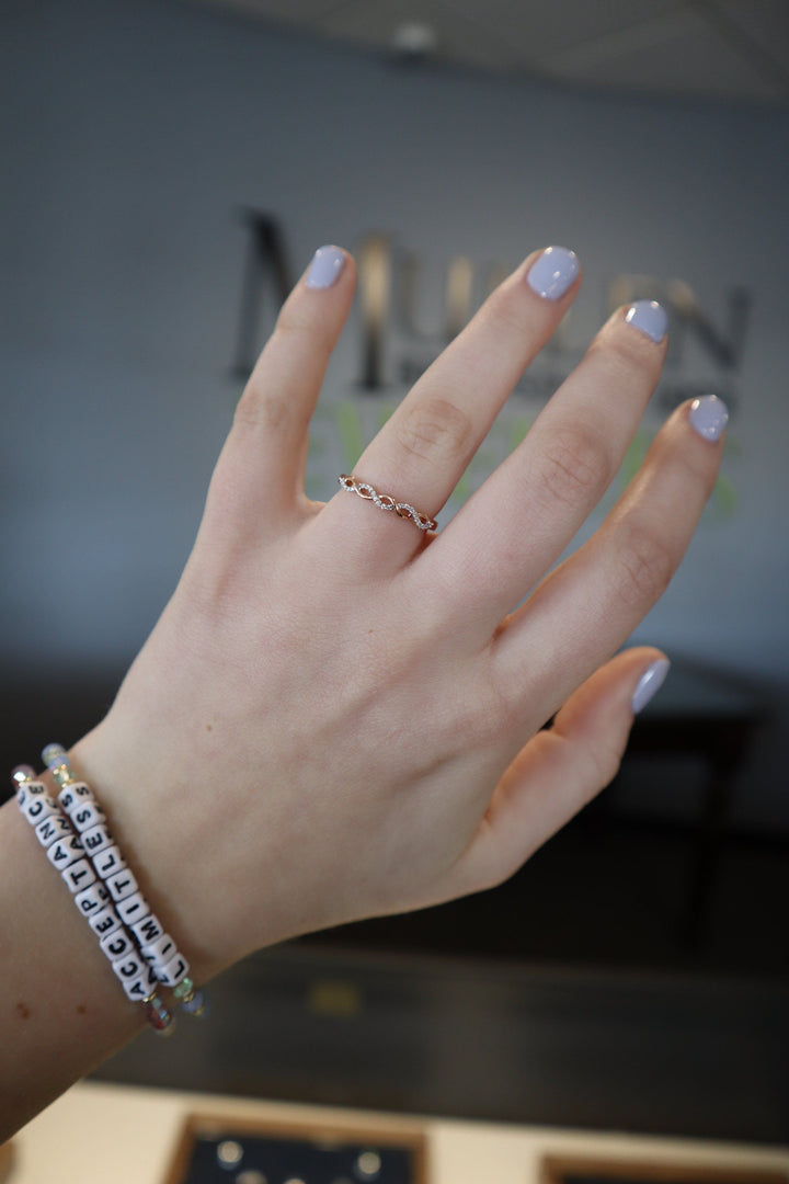RINGS - 10K Rose Gold 1/10cttw Diamond Crossover Stackable Ring