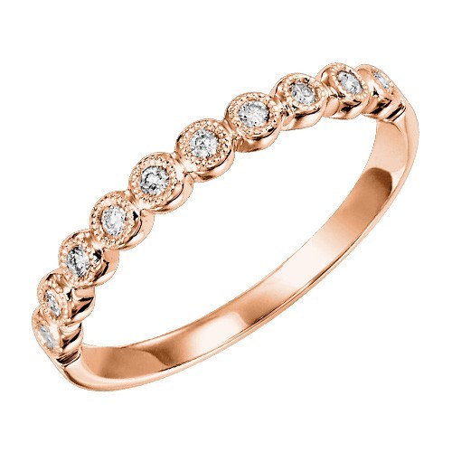 RINGS - 10K Rose Gold .12cttw Bead Set Round Station Diamond Stackable Ring