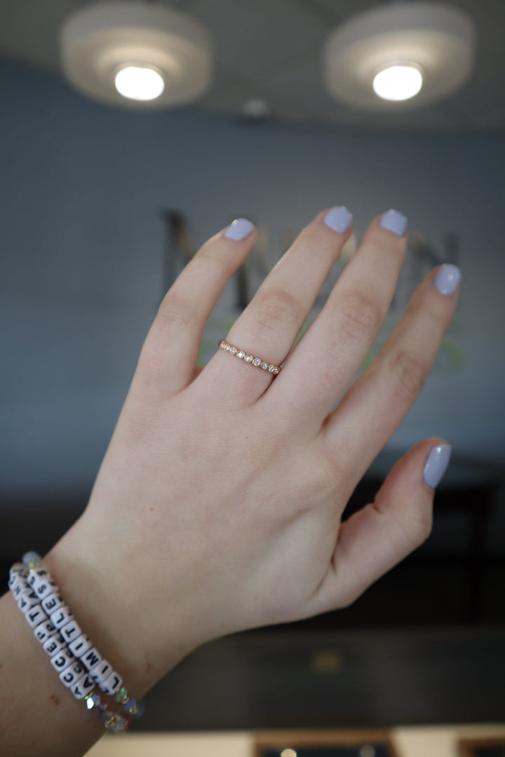 RINGS - 10K Rose Gold .12cttw Bead Set Round Station Diamond Stackable Ring