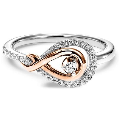 Cluster Diamond Infinity Knot Ring Sterling Silver with 10K Rose Gold