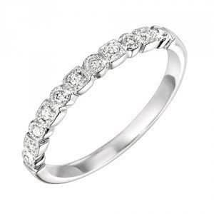 RINGS - 10K White Gold .11cttw Bead Set Station Diamond Stackable Ring