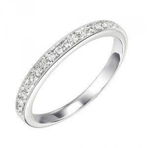 RINGS - 10K White Gold .12cttw Bead Set Diamond Stackable Ring