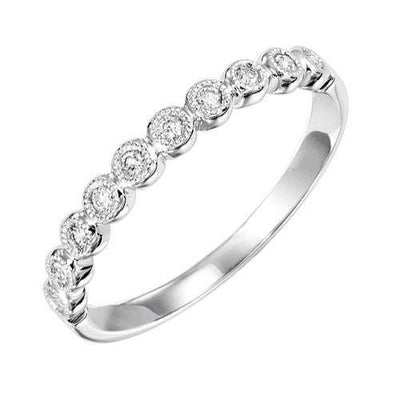 RINGS - 10K White Gold .12cttw Bead Set Round Station Diamond Stackable Ring